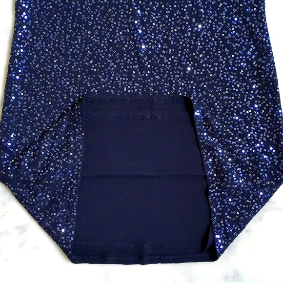 NWT. Express Gorgeous Dark Blue/Black Sparkle Sleeveless Stretch Dress w/Lining. - Picture 7 of 8